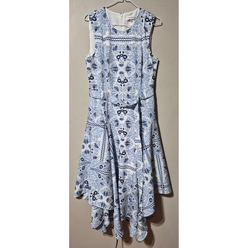 Calvin Klein Blue White Paisley Bandana High Low Handkerchief Dress M9PBZ967 10